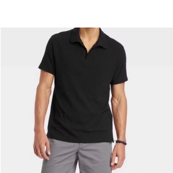 Goodfellow & Co Other - Goodfellow & Co Mens Textured Short Sleeve Polo Shirt Black V-Neck Size M NEW
